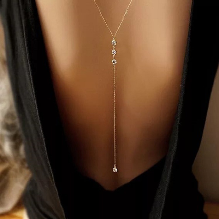 Body Jewelry For You - Collier chaîne arrière en strass pour