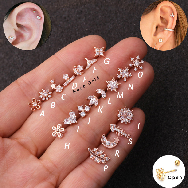 Body Jewelry Tunnels - Boucles d'Oreilles en Or Rose CZ