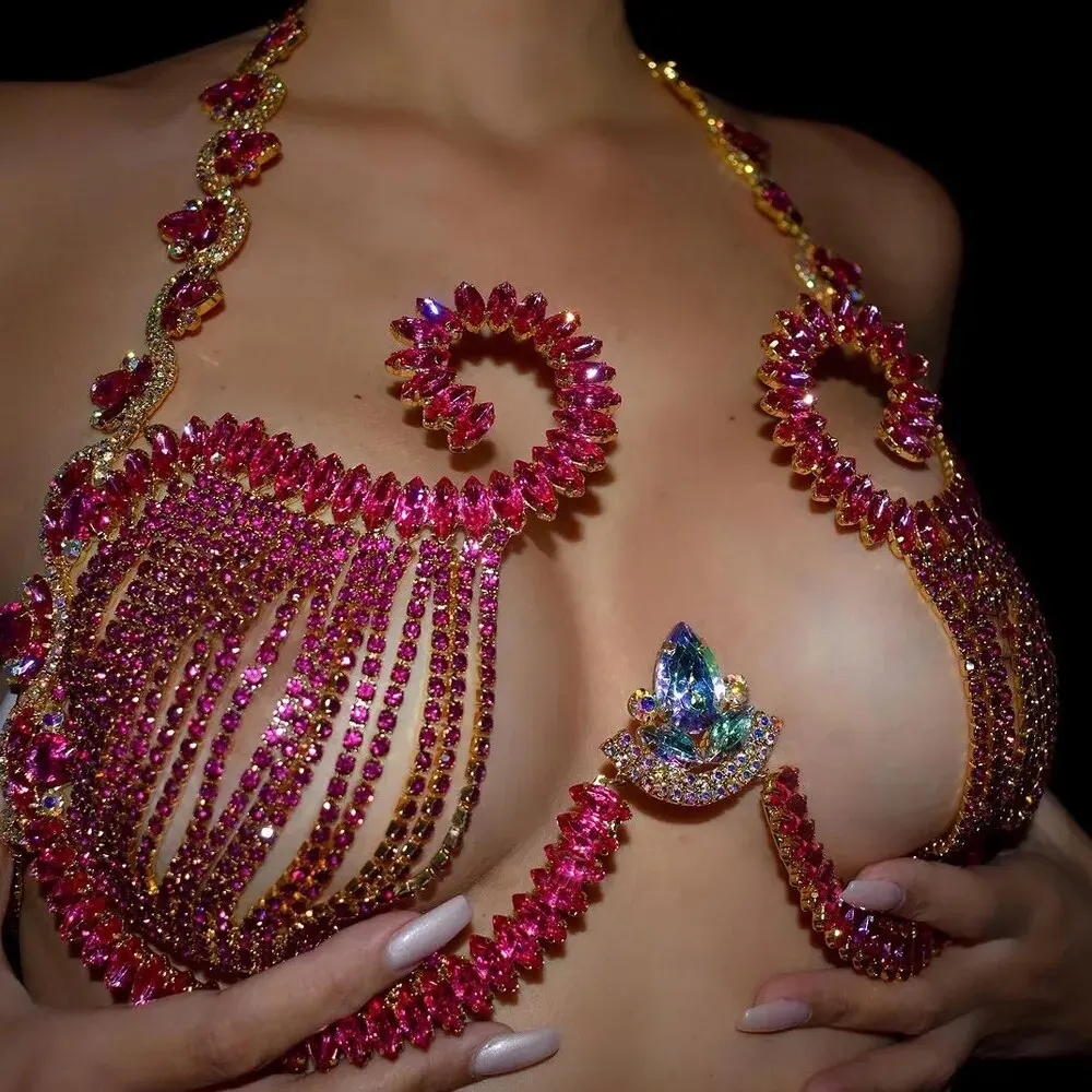 Body Jewelry Dress - Soutien-gorge en biscuits rose pour femmes,