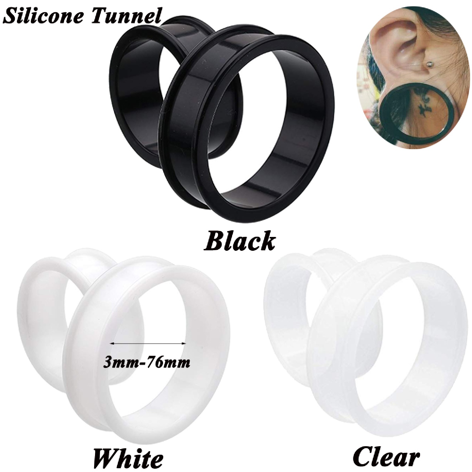 Body Jewelry Tunnels - 2pcs Supersize Flexible Silicone Double Flared