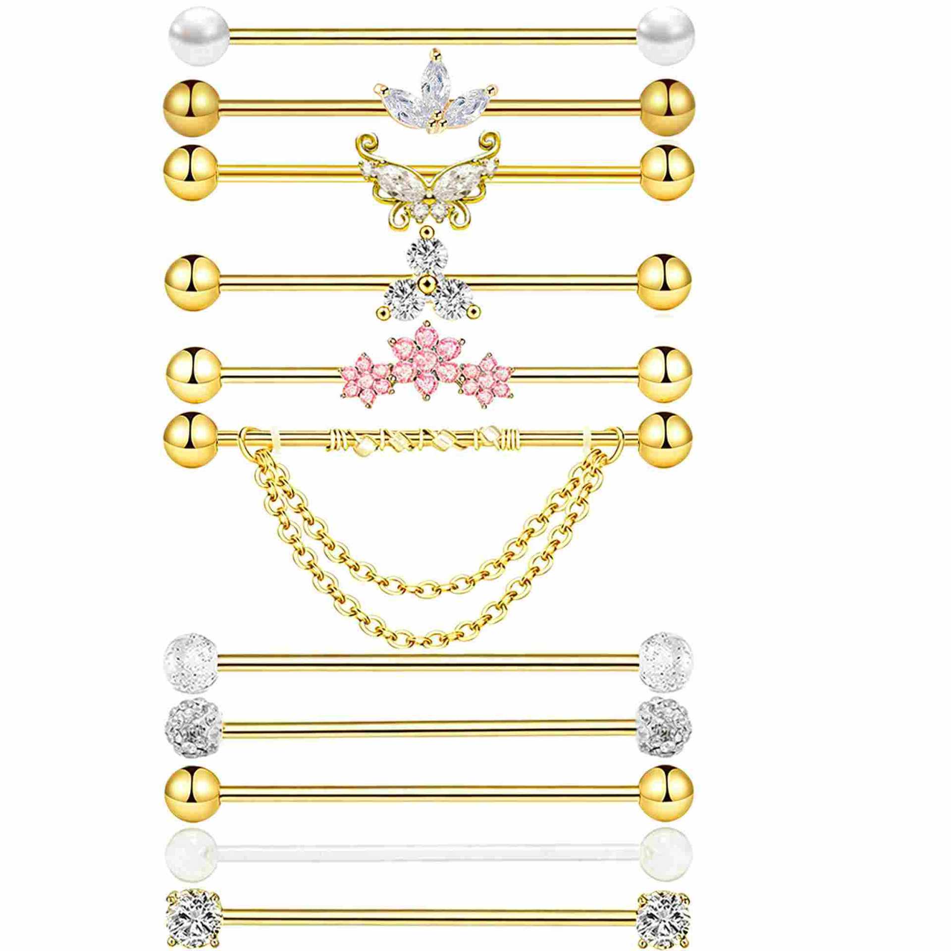 Body Jewelry Barbell - Barre de piercing industrielle plaquée or