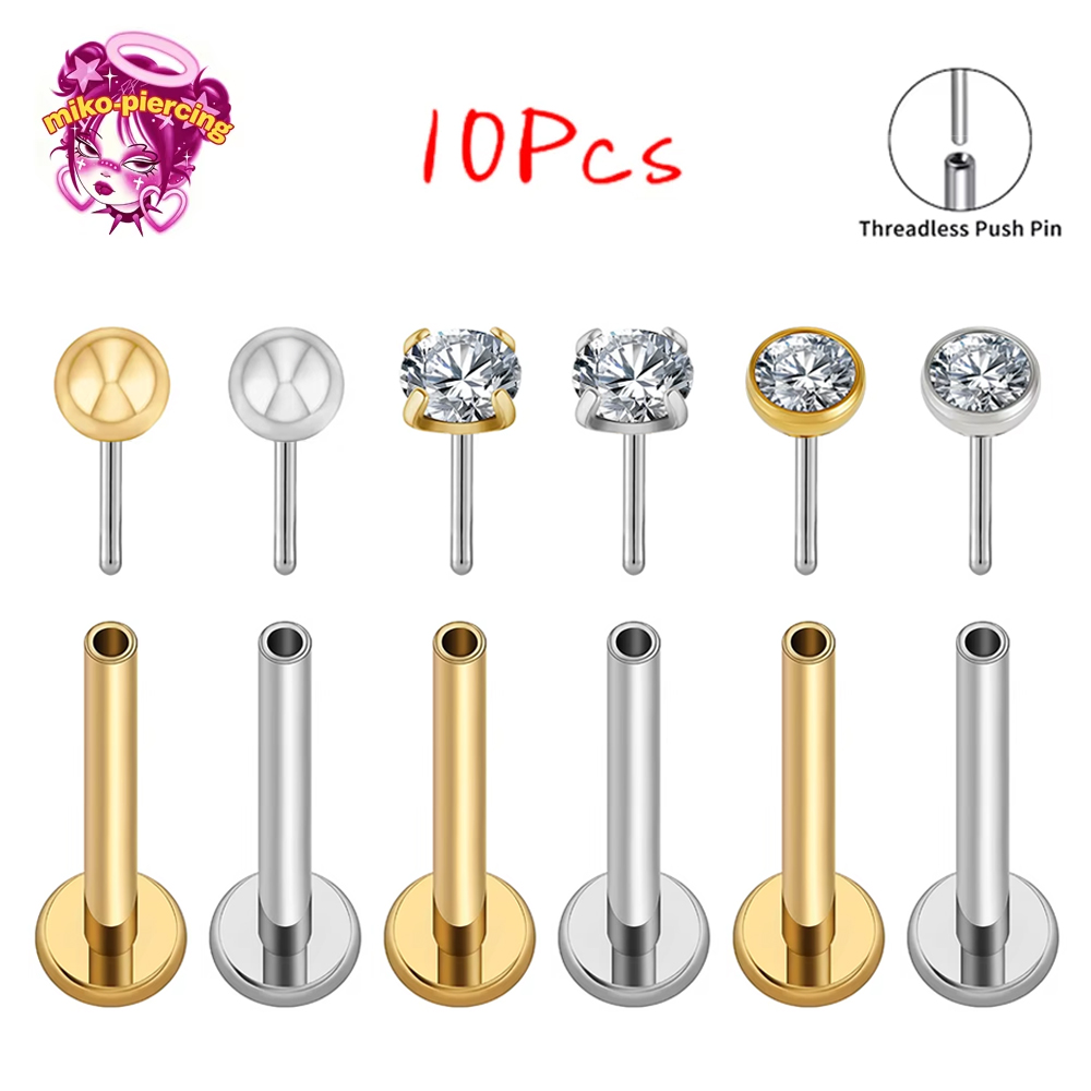 Body Jewelry Threadless - Lot de 10 Piercings Labret en