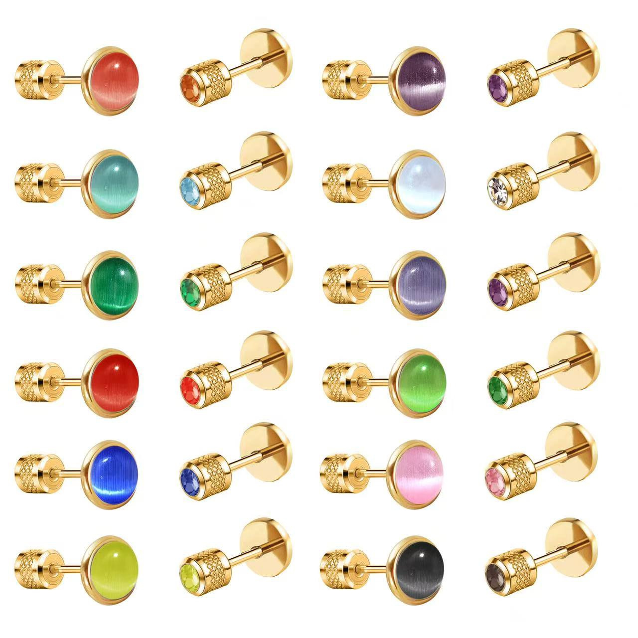 Body Jewelry Flat Back - Boucles d'oreilles clous pierre de naissance